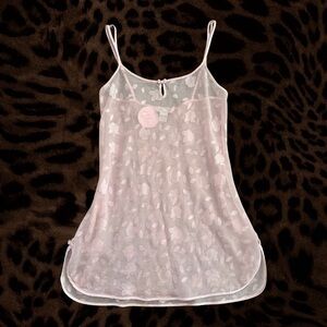 Vintage Morgan Taylor Light Pink Floral Sheer Lace Chemise
